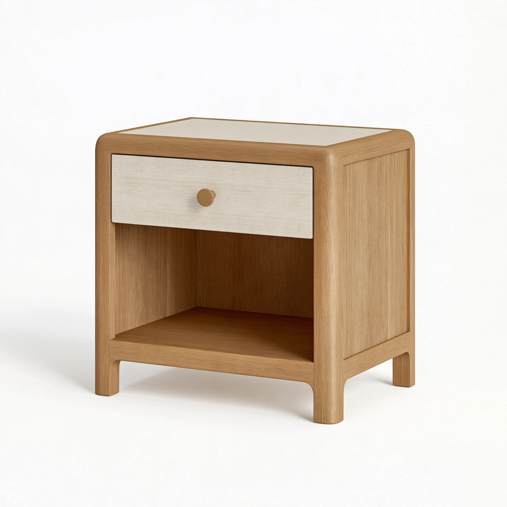 Nachttisch 50 x 40 x 60 cm in Naturholz und Creme mit Schublade und offenem Fach