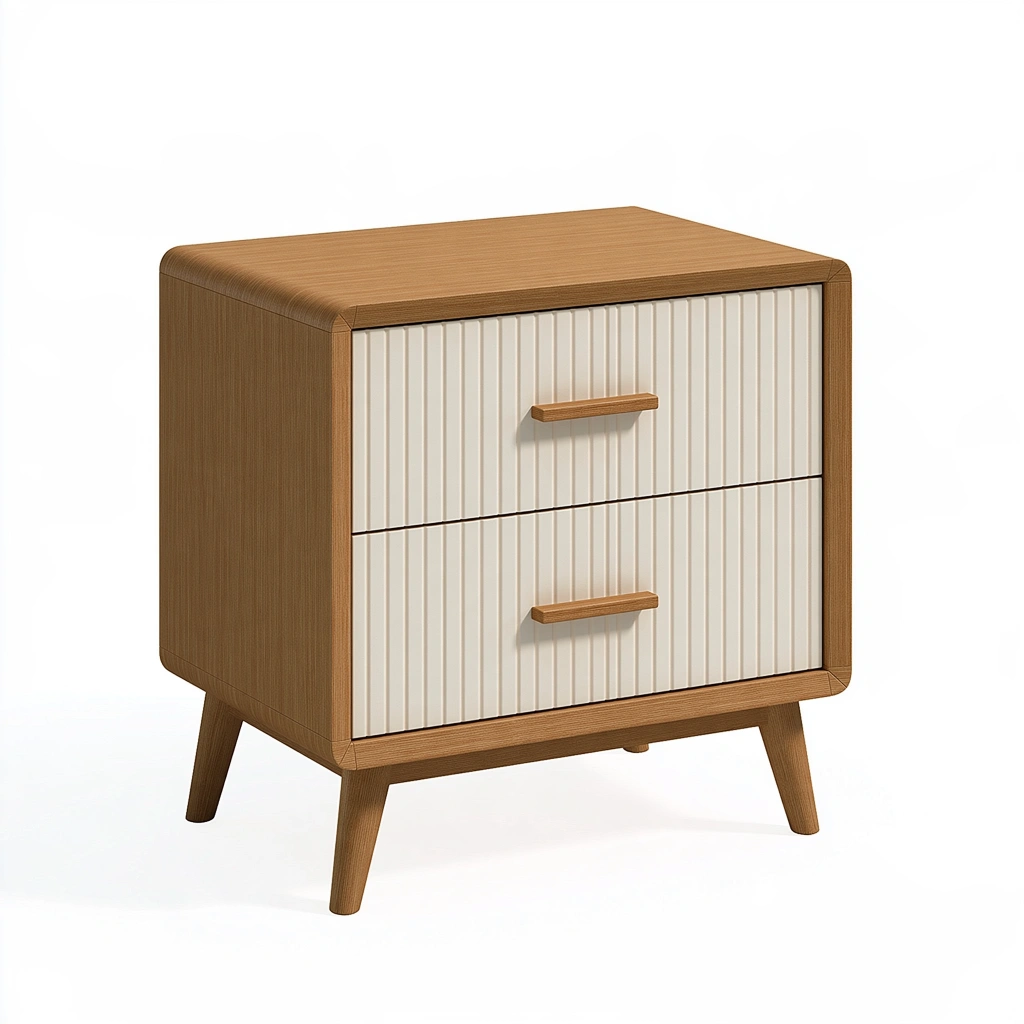 Nachtkommode 50 x 40 x 60 cm Holzoptik Braun Weiß mit 2 Schubladen geriffelter Front