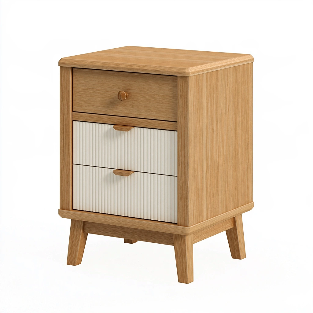Nachttisch 45 x 40 x 65 cm aus Holz in Naturweiß mit 3 Schubladen im Landhausstil