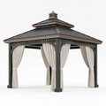 Pavillon 300 x 300 x 300 cm aus Holz und Metall in Anthrazit Beige mit Vorhängen