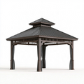 Pavillon 300 x 300 cm aus Metall Dunkelgrau mit Vorhängen und Hardtop Dach