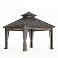 Gartenpavillon 300 x 300 cm aus Metall in Anthrazit mit Vorhängen und Belüftungsdach