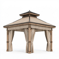 Gartenpavillon 300 x 300 x 280 cm aus Holz in Beige mit Stoffvorhängen und Dach