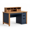 Schreibtisch 120 x 60 x 120 cm aus Holz Naturholz Dunkelblau mit Schubladen im modernen Stil