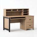 Schreibtisch 120 x 60 x 110 cm Holzwerkstoff Naturbraun mit Metallgestell und Stauraum