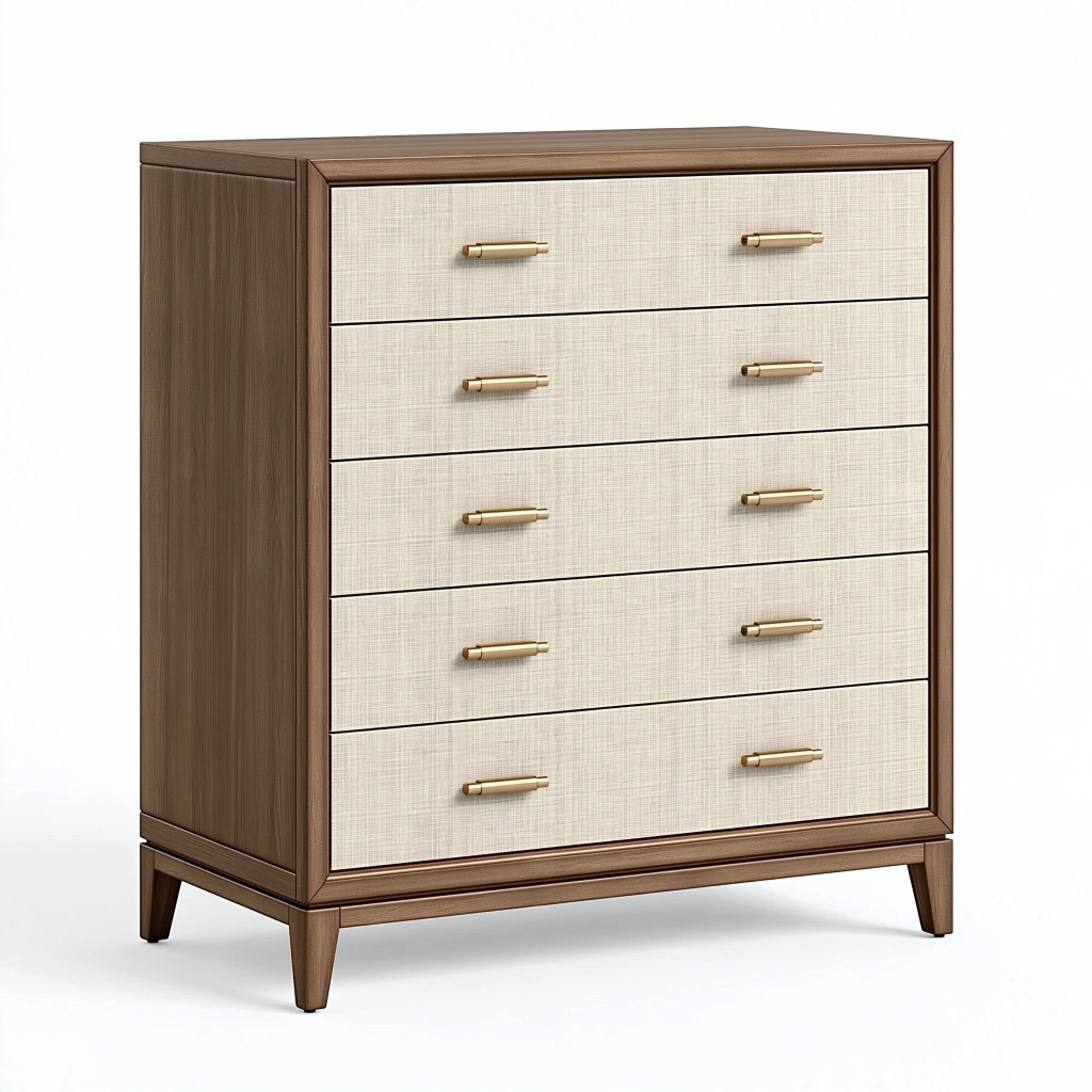 Kommode 100 x 45 x 120 cm in Braun Beige aus Holzwerkstoff mit 5 Schubladen im modernen Stil