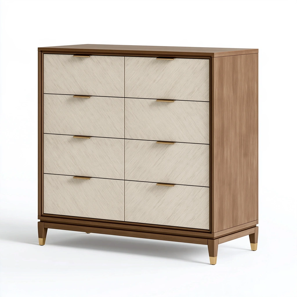 Kommode 120 x 45 x 120 cm Holzwerkstoff Braun Beige mit 8 Schubladen im modernen Stil