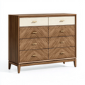 Kommode 120 x 45 x 100 cm in Braun und Creme - Holzwerkstoff mit 8 Schubladen im Retro-Stil