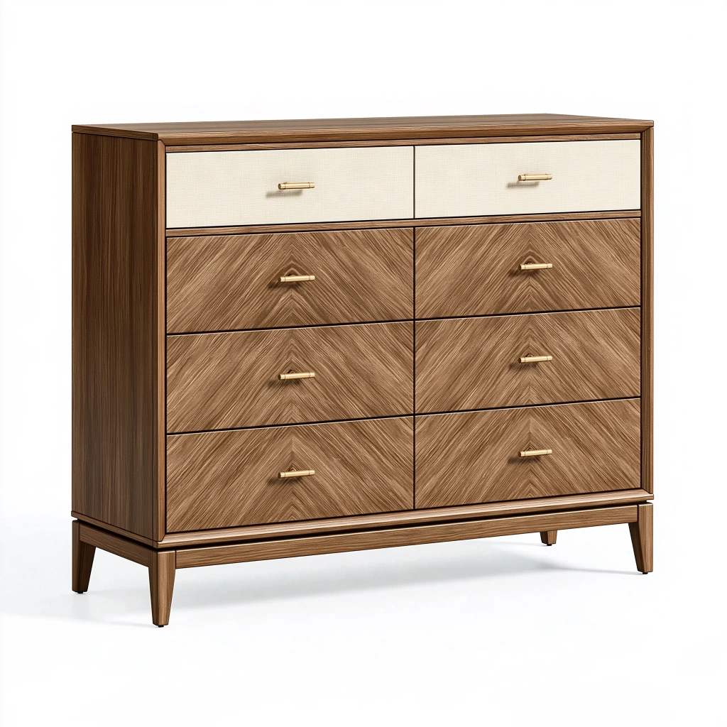 Kommode 120 x 45 x 100 cm in Braun und Creme - Holzwerkstoff mit 8 Schubladen im Retro-Stil